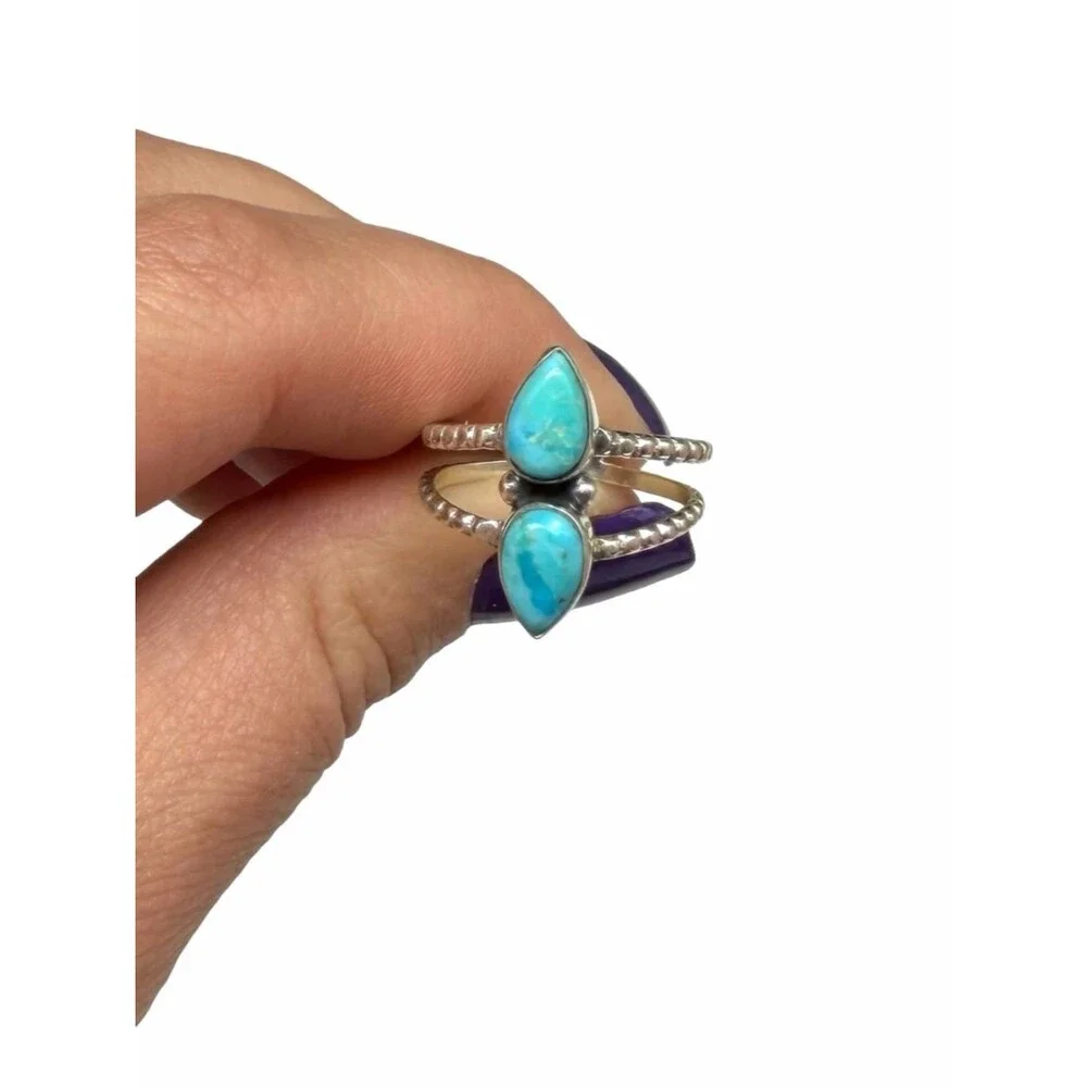 Kingman Mohave Turquoise Ring Size 7.5 Solid 925 Sterling Silver